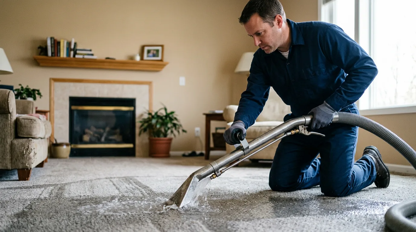 Water damage restoration technician working near Irvington, NY